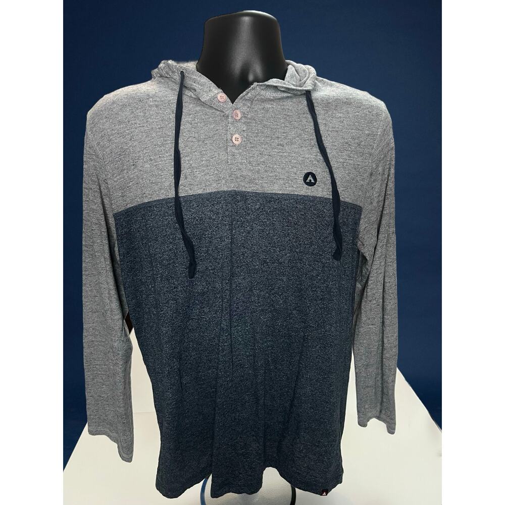 Airwalk Men’s‎ Medium Long Sleeve Hoodie Henley Pullover Gray Navy Colorblock